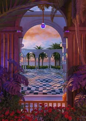 Coucher de soleil sur une arche exotique