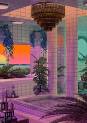 Piscine au coucher de soleil dans le style vaporwave