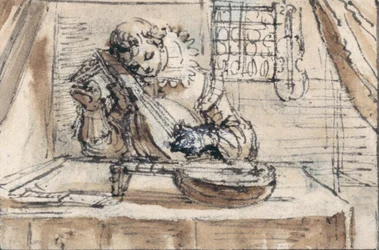 Jeune homme accordant son instrument