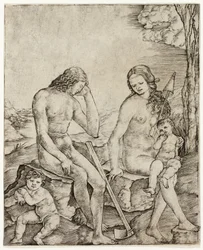 Adam et Ève avec les enfants Caïn et Abel