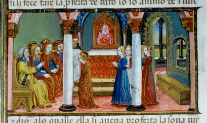 Illumination représentant Marie prenant le vœu de virginité, dans le Codex De Predis