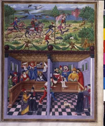 Influence de mars : chasse et cour. Miniature réalisée par Cristoforo de Predis (v. 1440-v. 1486) - dans 