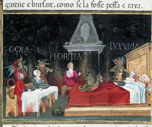Représentation du cercle infernal où se trouvent les coupables de gourmandise, de paresse et de luxure