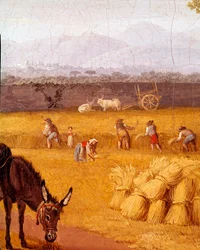 Récolte près de Caserte, détail. XVIIIe siècle. L