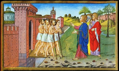 Jésus et les lépreux. Miniature de Cristoforo par Predis - dans Historia del nuovo testamento