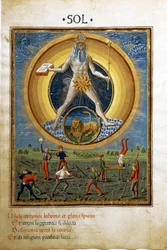 Soleil avec le signe du zodiaque du lion. Scènes d