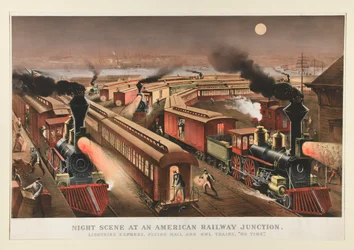 Scène nocturne à une jonction ferroviaire américaine