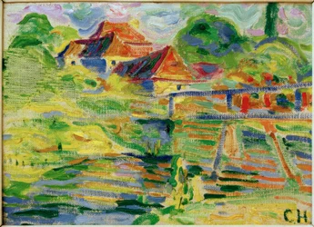 Château de Pretzfeld avec baigneurs au bord de la rivière