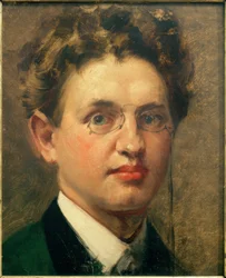 Autoportrait, en face, avec pince-nez