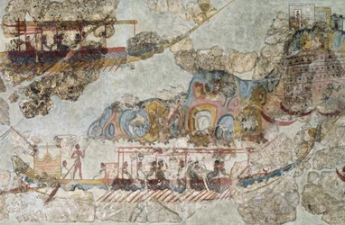 Flotte de navires, fresque de Théra, îles des Cyclades méridionales, civilisation cycladique