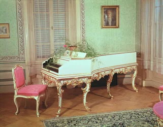 Salle avec le clavecin utilisé par Mozart à Prague