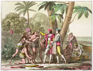 Christophe Colomb avec des Amérindiens