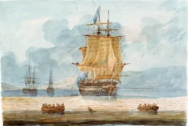 Navire de guerre britannique et autres navires à l