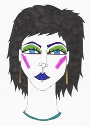 Fille aux yeux bleusCheveux bleus (feutre sur papier)