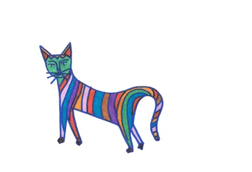 Chat arc-en-ciel (feutre sur papier)