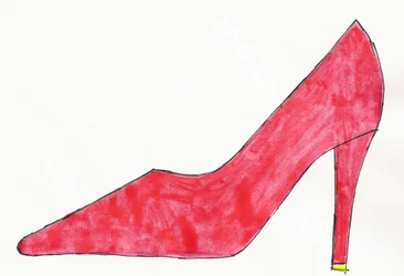 Red Shoe, 2017 (encre de Chine rouge et jaune avec stylo-feutre sur papier)