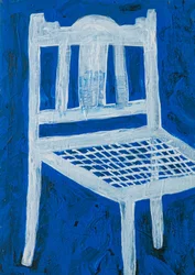 Chaise blanche sur fond bleu