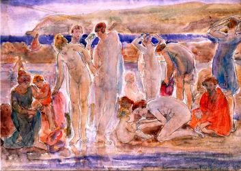 Baigneurs (aquarelle et crayon sur carton)