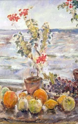 Géraniums et fruits, baie de Robin des Bois (peinture)