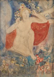Étude pour Décoration pour le printemps : La terre en éveil, vers 1924 (crayon et aquarelle sur papier)