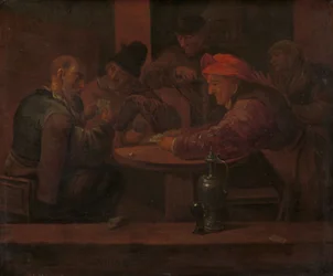 Hommes jouant aux cartes dans une taverne, vers 1660-1680 (huile sur panneau)