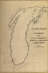 Planche 35 du Plan de Chicago 1909 : Chicago, et Diagramme du Lac Michigan. Route proposée