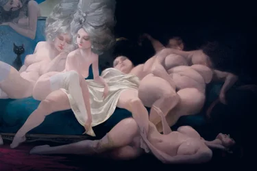 La jeune mariée et ses amies (détail), de Barbe Bleue par Charles Perrault (1628-1703)