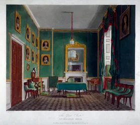 Vue intérieure du cabinet vert à Buckingham House, Westminster, Londres, 1819