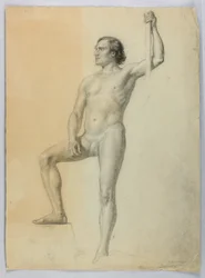 Dessin, Nu masculin avec un pied sur une marche, 1858