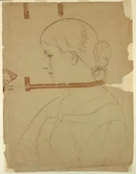 Dessin, femme de profil, modèle à Rome, 1840