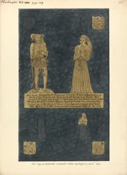 Plaque de laiton pour Gregory Lovell et sa femme Anne, fille de David Bellingham, église de Harlington