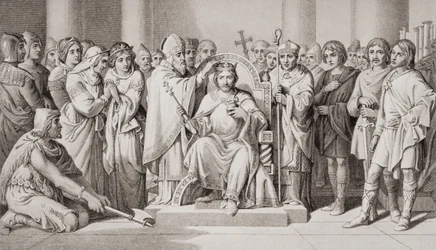 Couronnement de Harold II (vers 1022-66) Roi des Anglo-Saxons en 1066, de 