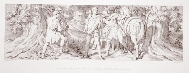 Guillaume, dans son domaine de chasse près de Rouen, apprend de Tostig le couronnement d