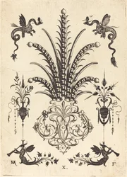 Broche avec Pierres de Table, Dragons en Haut, et Monstres Ailés Soufflant des Cornes en Bas
