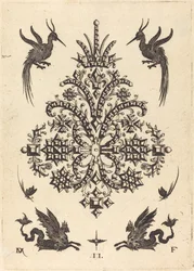 Broche avec pierres de table et griffons ailés en haut et en bas