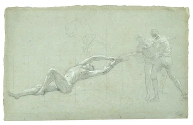 Étude pour Le Siège de Gibraltar (Étude de Figure Sauvée et Deux Figures Tirant sur une Rame), 1785-1786