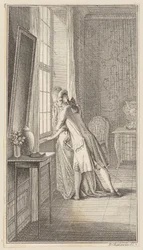 Ferdiner embrasse Elise à la fenêtre