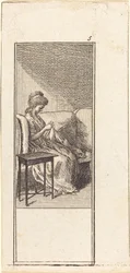 Fille assise, cousant