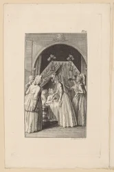 Lovelace, allongée dans son lit à baldaquin, prend la main de Clarisse