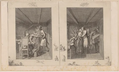 Ludwig fait vivre péniblement sa famille grâce à son travail [à gauche] ; Le père retourne auprès de sa famille enrichi de trésors [à droite]