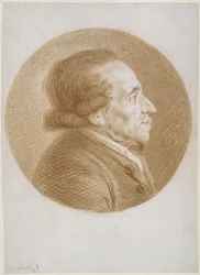 Moses Mendelssohn tourné vers la droite dans un médaillon circulaire