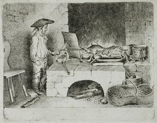 Le garçon avec la broche à saucisses