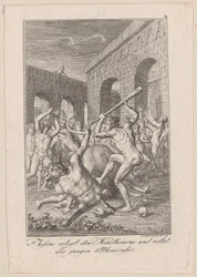 Thésée tue le Minotaure et sauve les jeunes Athéniens, planche 3 pour le « Thésée » de Becker