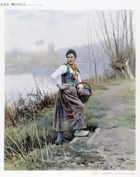 Femme revenant de la rivière par R. Knight, vers 1905