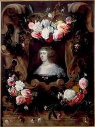 Portrait de dame avec une couronne de fleurs