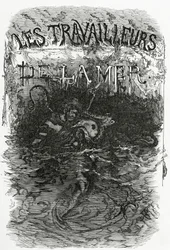 Illustration pour le roman Les Travailleurs de la Mer, 19ème siècle (gravure en noir et blanc)