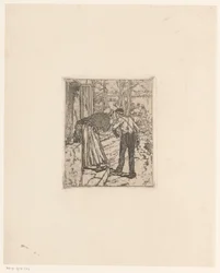 Personnel en conversation devant une maison