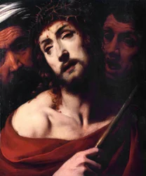 La dérision du Christ. Visage du Christ souffrant avec des épines. Peinture de Daniele Crespi (1598-1630) XVIIe siècle Basilique San Giovanni, Busto Arsizio, Italie