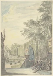 Vue depuis une terrasse dans un jardin ornemental