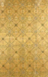 Panneau de plafond, avec un motif foliaire abstrait répétitif en vert olive, ocre, rouge et jaune, vers 1893